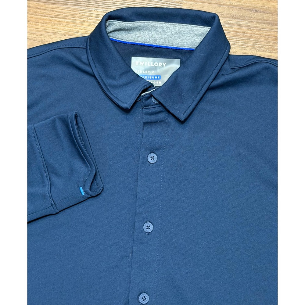 Twillory Performance Navy Athleisure Athlounnger LS Button Down Shirt Mens Sz L